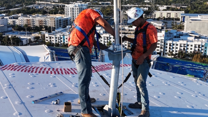 All South Lightning Protection crew working on Tropicana Field lightning system installation