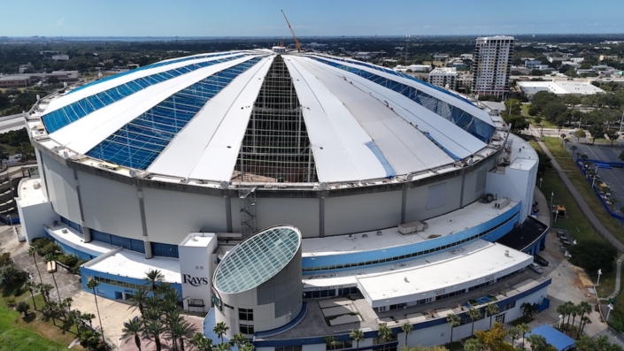 274-step catwalk access for lightning protection installation at Tropicana Field