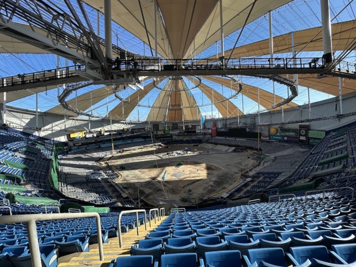 Tropicana Field stadium roof damage after Hurricane Milton in Tampa Bay Florida