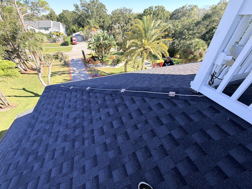 Lightning protection air terminals and conductor system installed on a Jacksonville residential roofline