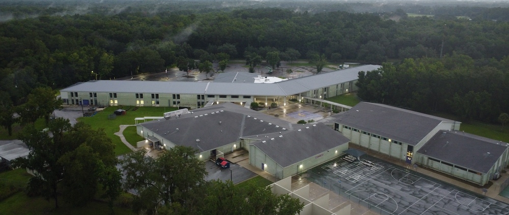 Commercial building with lightning protection system installed on roof in Florida
